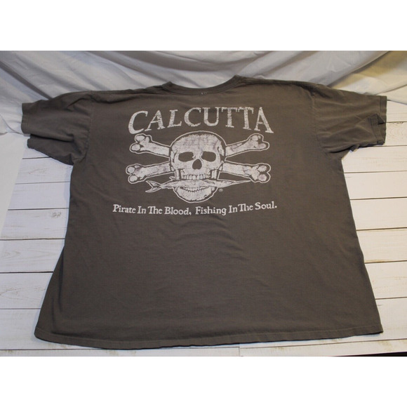 Calcutta Apparel Men's 3X Graphic Tee Gray Crewneck Skull & Crossbones Fish Flaw - Picture 1 of 14